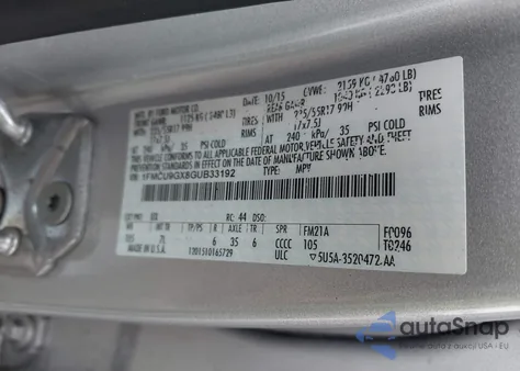 2016 Ford Escape Se из США, поврежденный, VIN 1FMCU9GX8GUB33192